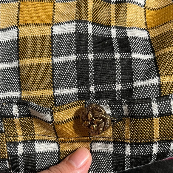 Zara Trafaluc black and gold plaid short-sleeved mini shift dress with pockets M - Picture 6 of 6